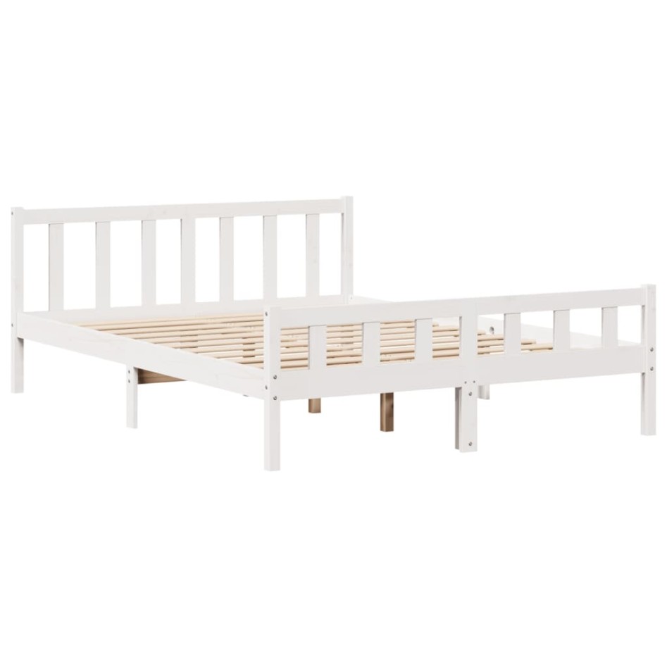 Cama con estantería sin colchón madera maciza blanca 150x200