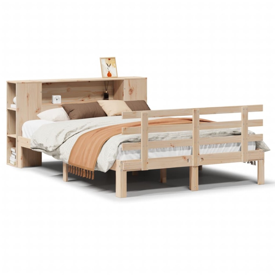Cama con estantería sin colchón madera maciza de pino