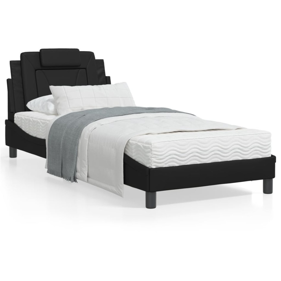 Estructura de cama con luz LED cuero sintético negro 90x190