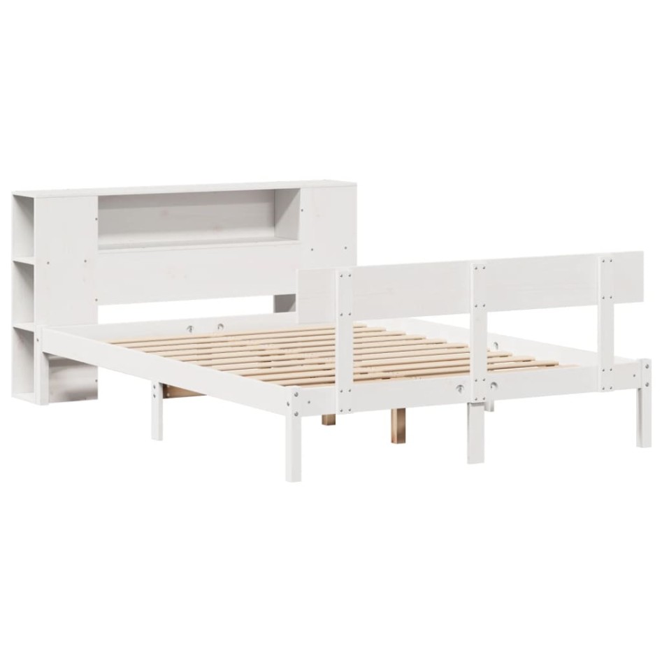 Cama con estantería sin colchón madera maciza blanca 160x200