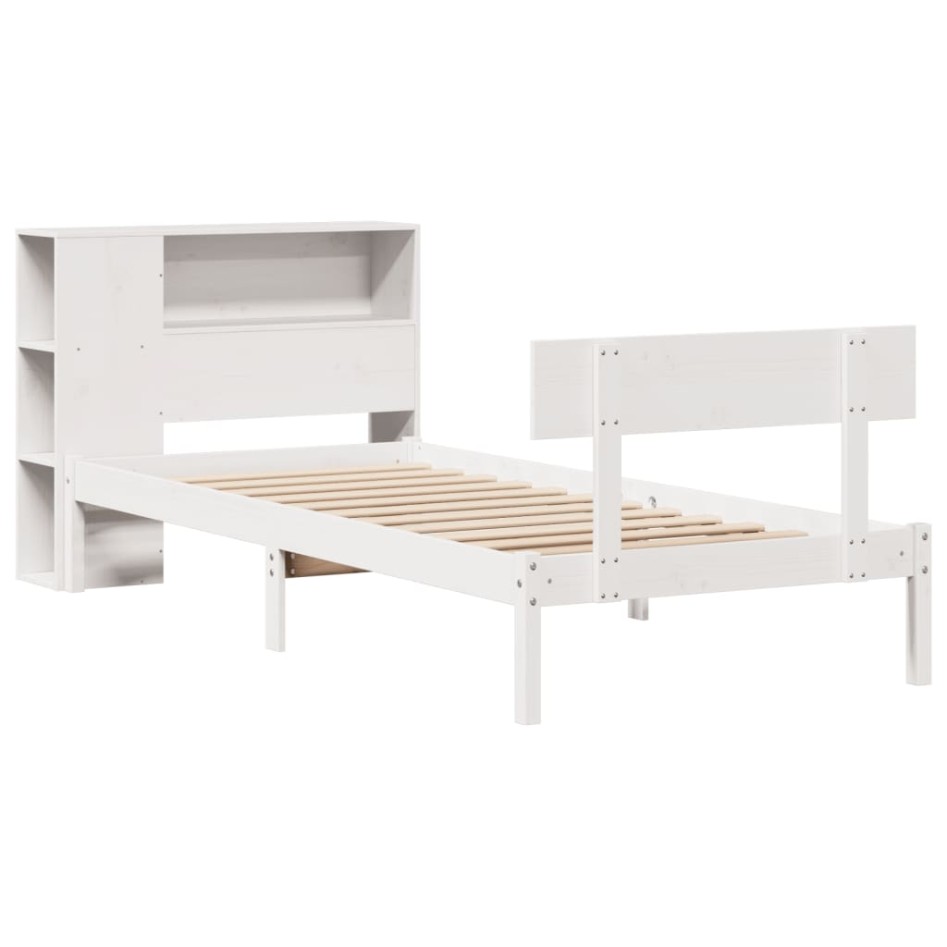 Cama con estantería sin colchón madera maciza blanca 75x190