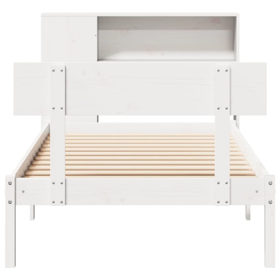 Cama con estantería sin colchón madera maciza blanca 75x190