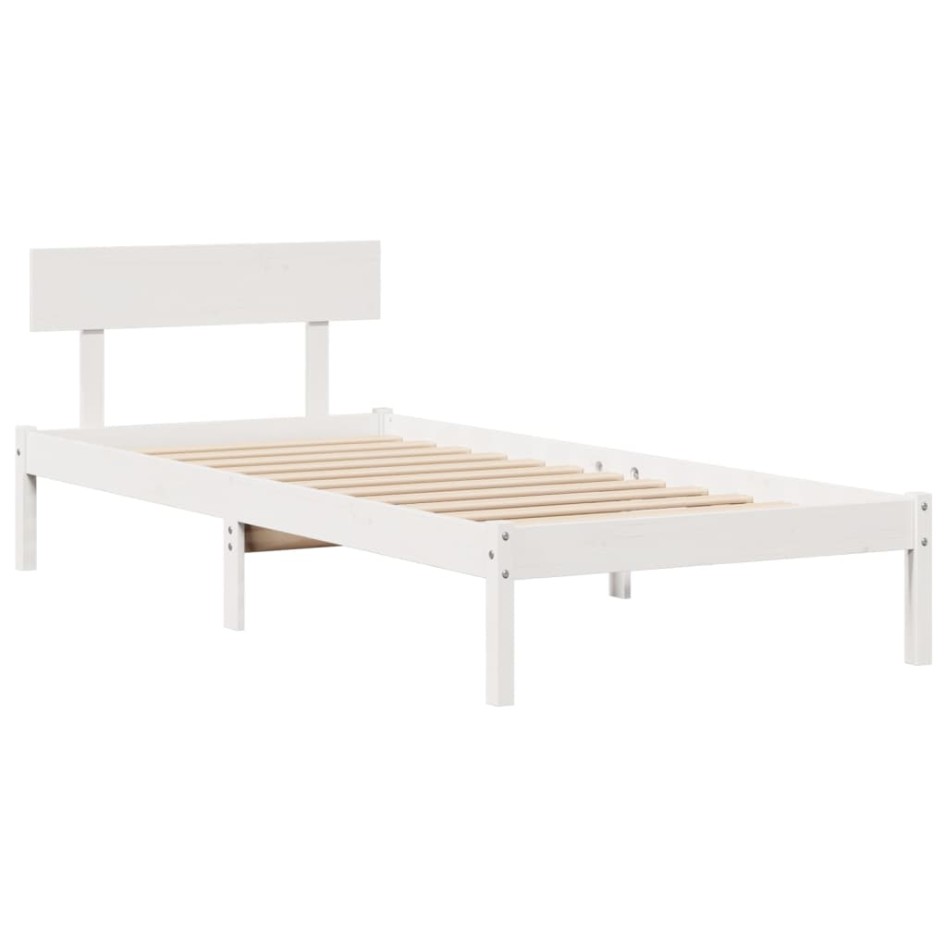 Cama con estantería sin colchón madera maciza blanca 75x190