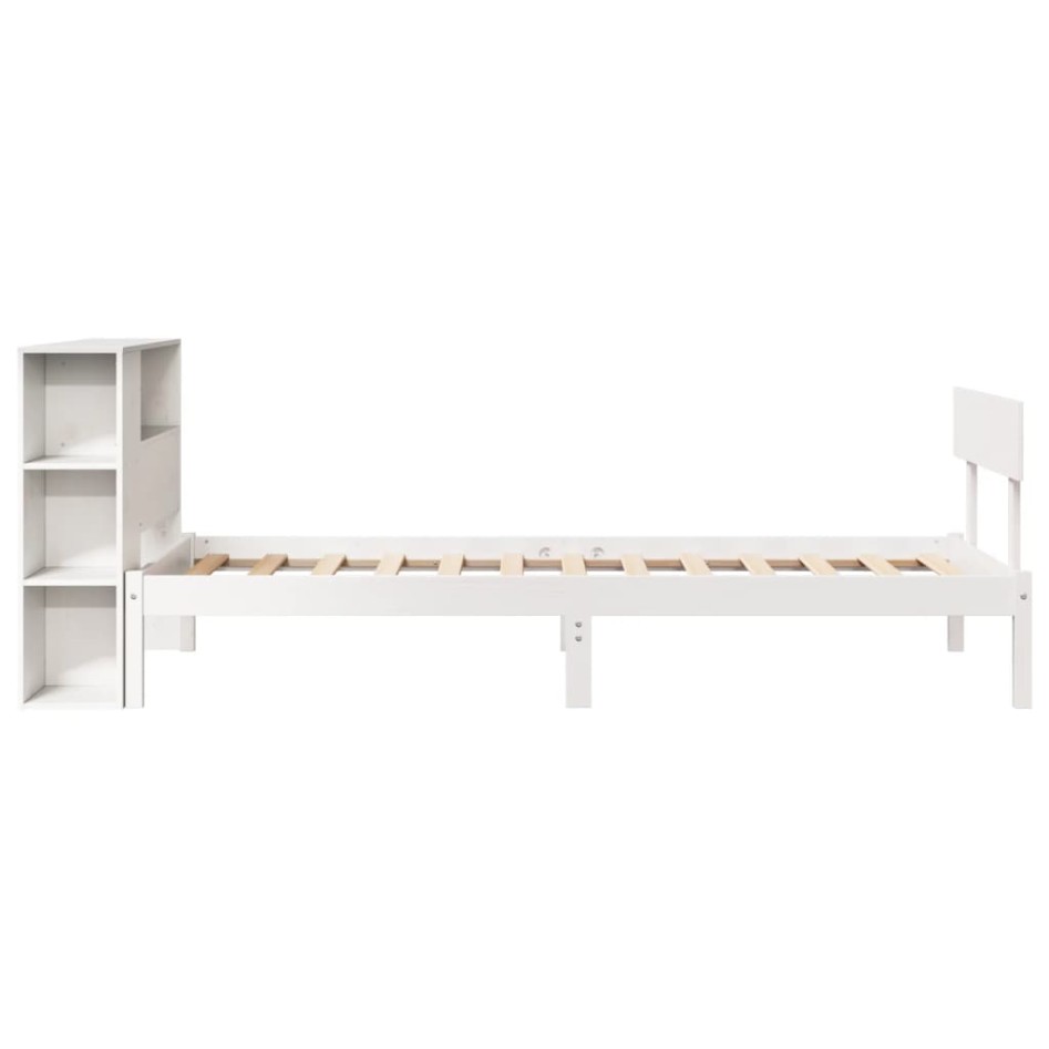Cama con estantería sin colchón madera maciza blanca 75x190