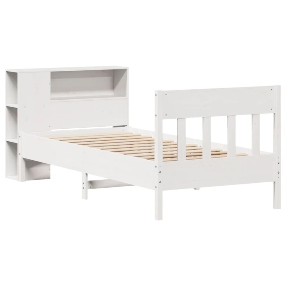 Cama con estantería sin colchón madera maciza blanca 75x190