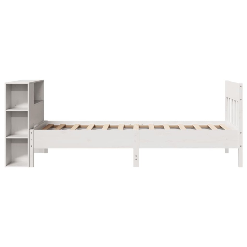 Cama con estantería sin colchón madera maciza blanca 75x190