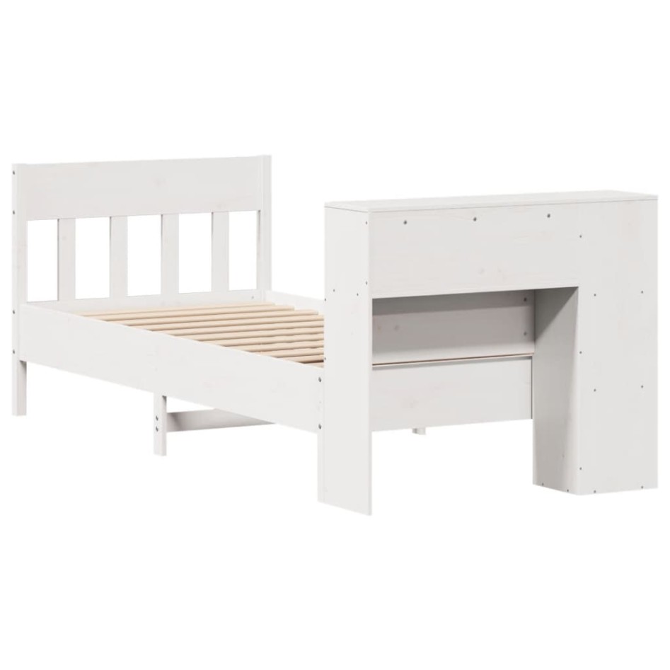 Cama con estantería sin colchón madera maciza blanca 75x190