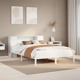 Cama con estantería sin colchón madera maciza blanca 120x190