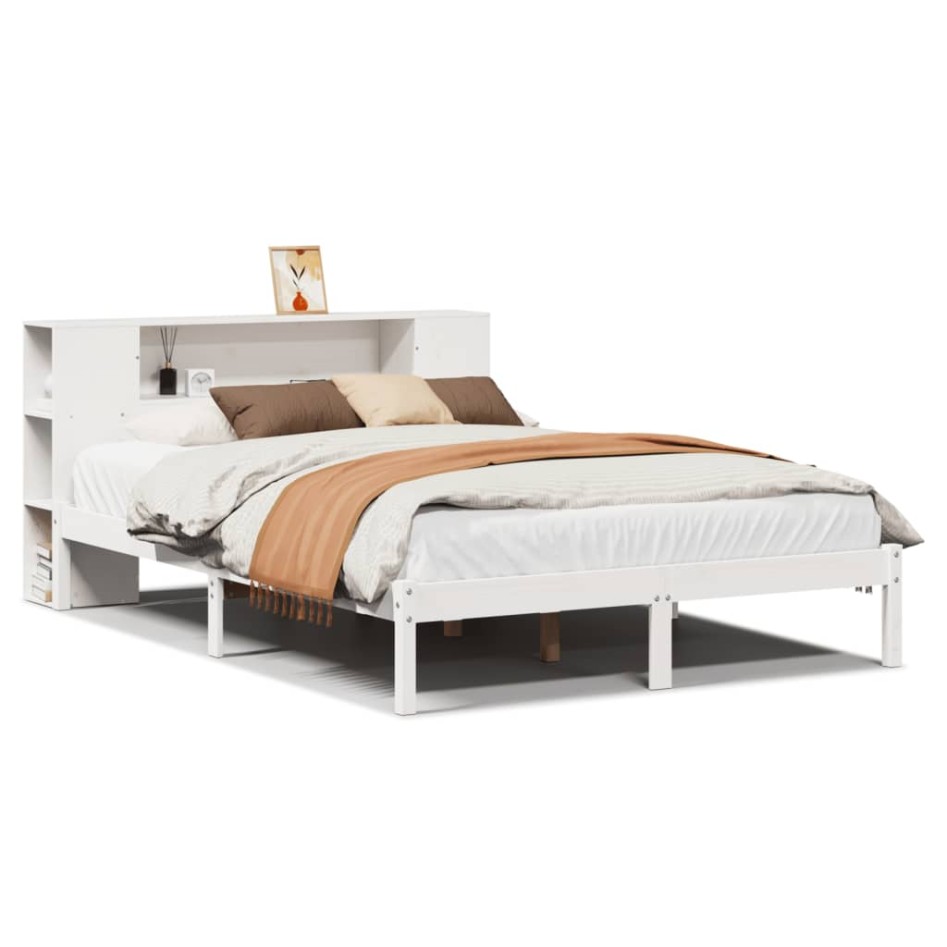 Cama con estantería sin colchón madera maciza blanca 120x190