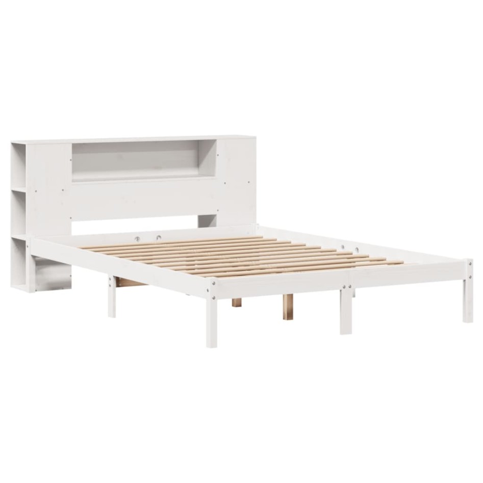 Cama con estantería sin colchón madera maciza blanca 120x190