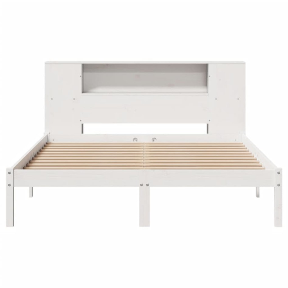 Cama con estantería sin colchón madera maciza blanca 120x190