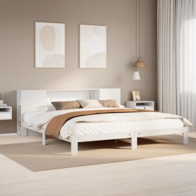 Cama con estantería sin colchón madera maciza blanca 180x200