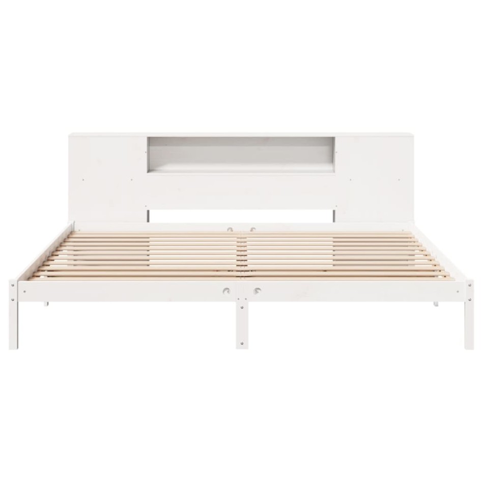 Cama con estantería sin colchón madera maciza blanca 180x200