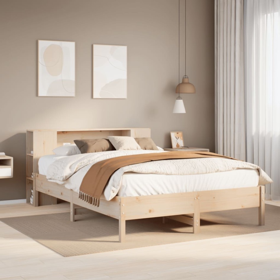 Cama con estantería sin colchón madera maciza de pino