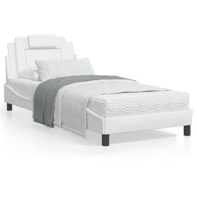 Estructura de cama con cabecero cuero sintético blanco