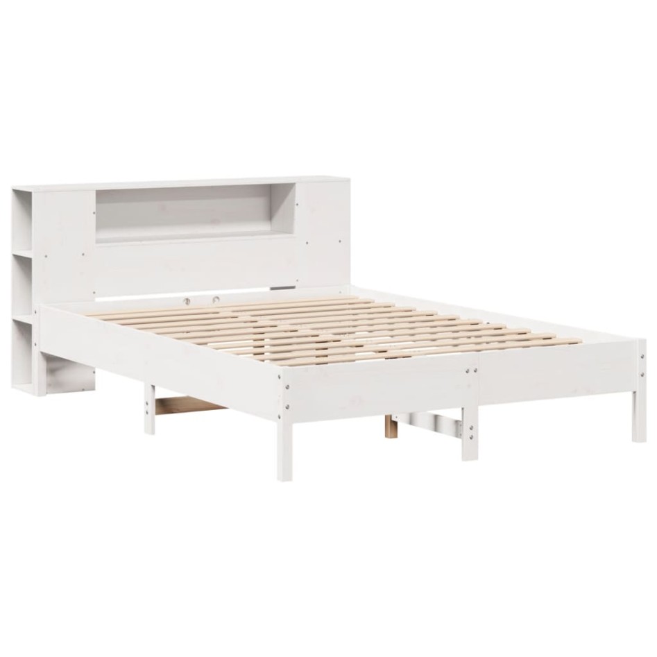 Cama con estantería sin colchón madera maciza blanca 120x200