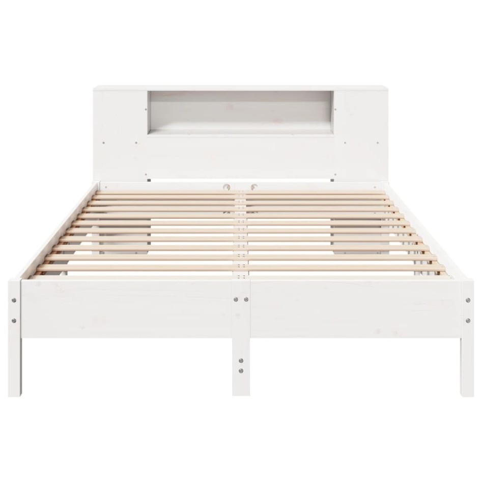 Cama con estantería sin colchón madera maciza blanca 120x200