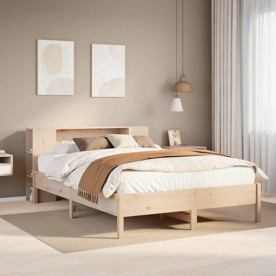 Cama con estantería sin colchón madera maciza de pino