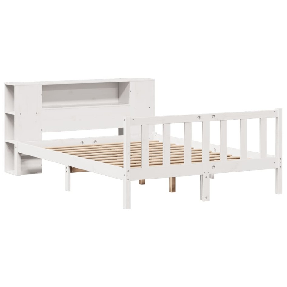 Cama con estantería sin colchón madera maciza blanca 140x190