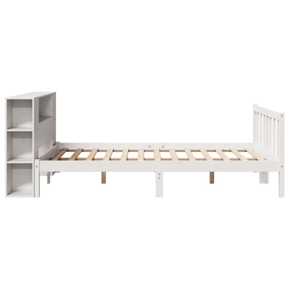 Cama con estantería sin colchón madera maciza blanca 140x190