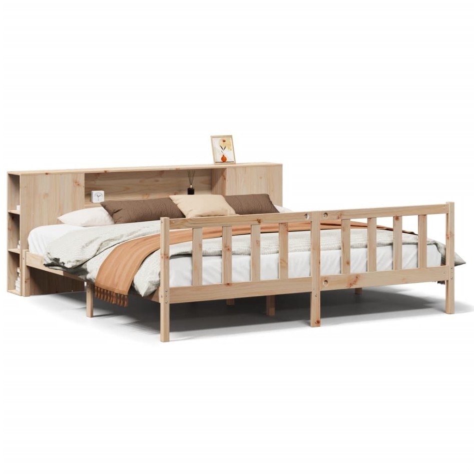 Cama con estantería sin colchón madera maciza de pino