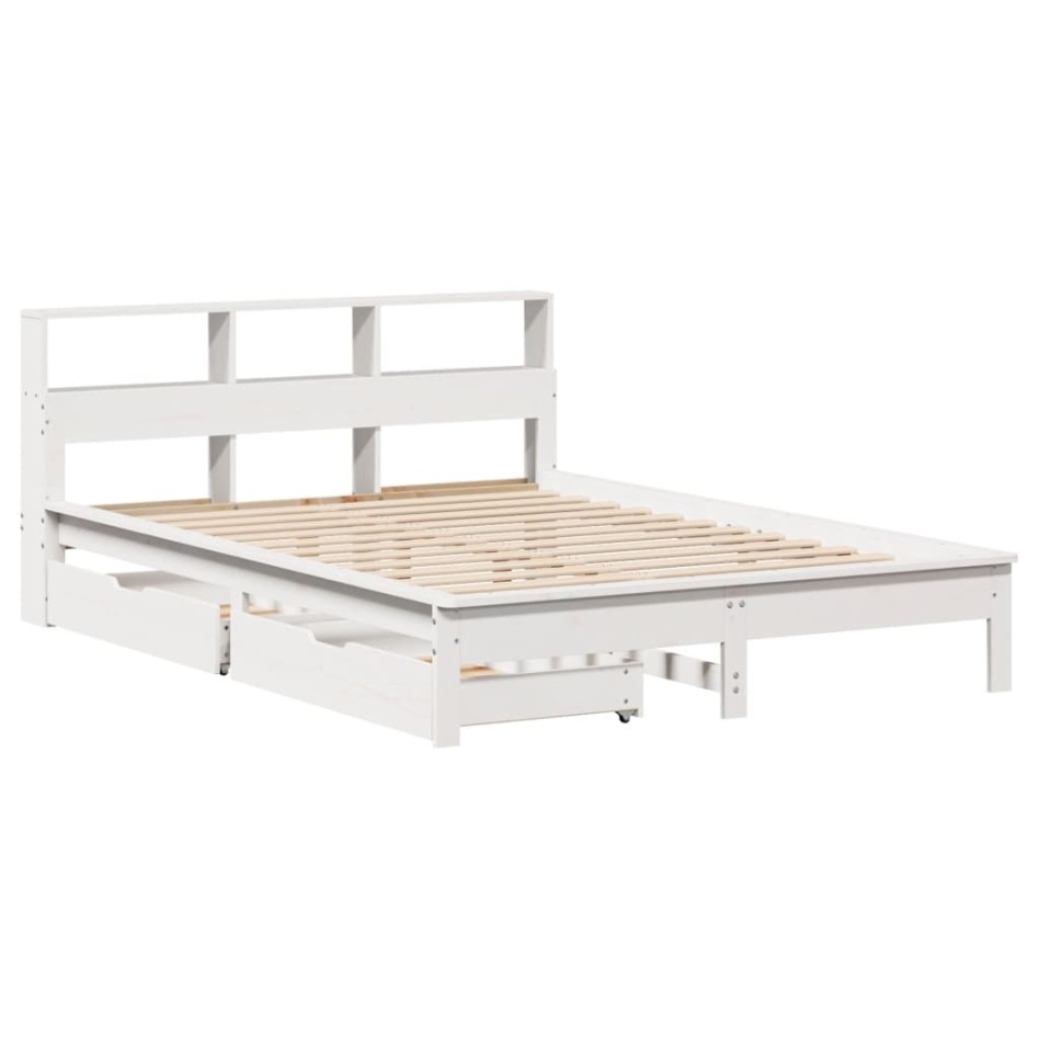 Cama con estantería sin colchón madera maciza blanca 140x200