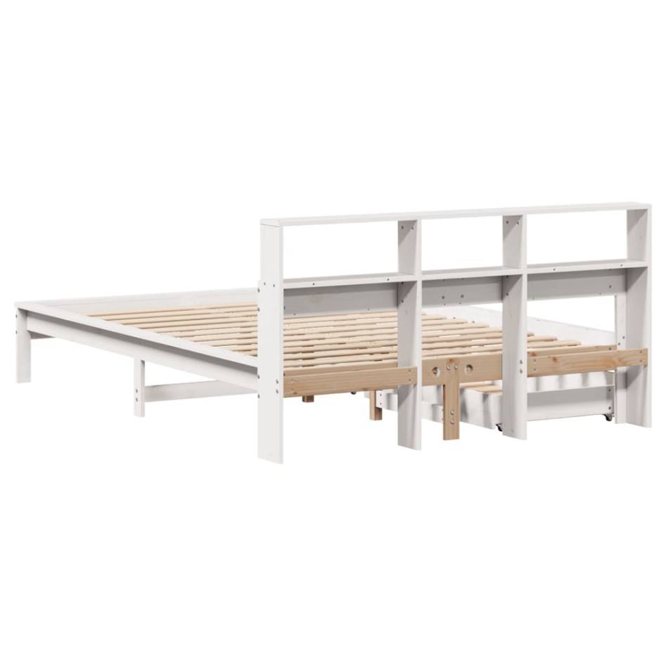 Cama con estantería sin colchón madera maciza blanca 140x200
