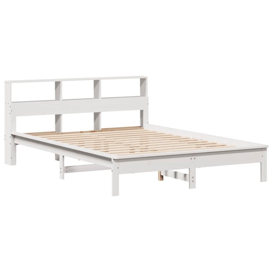 Cama con estantería sin colchón madera maciza blanca 160x200