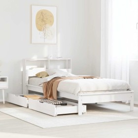 Cama con estantería sin colchón madera maciza blanco 90x200