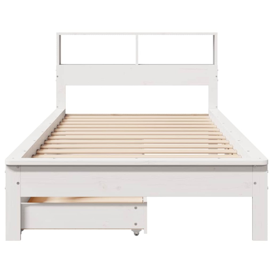 Cama con estantería sin colchón madera maciza blanco 90x200