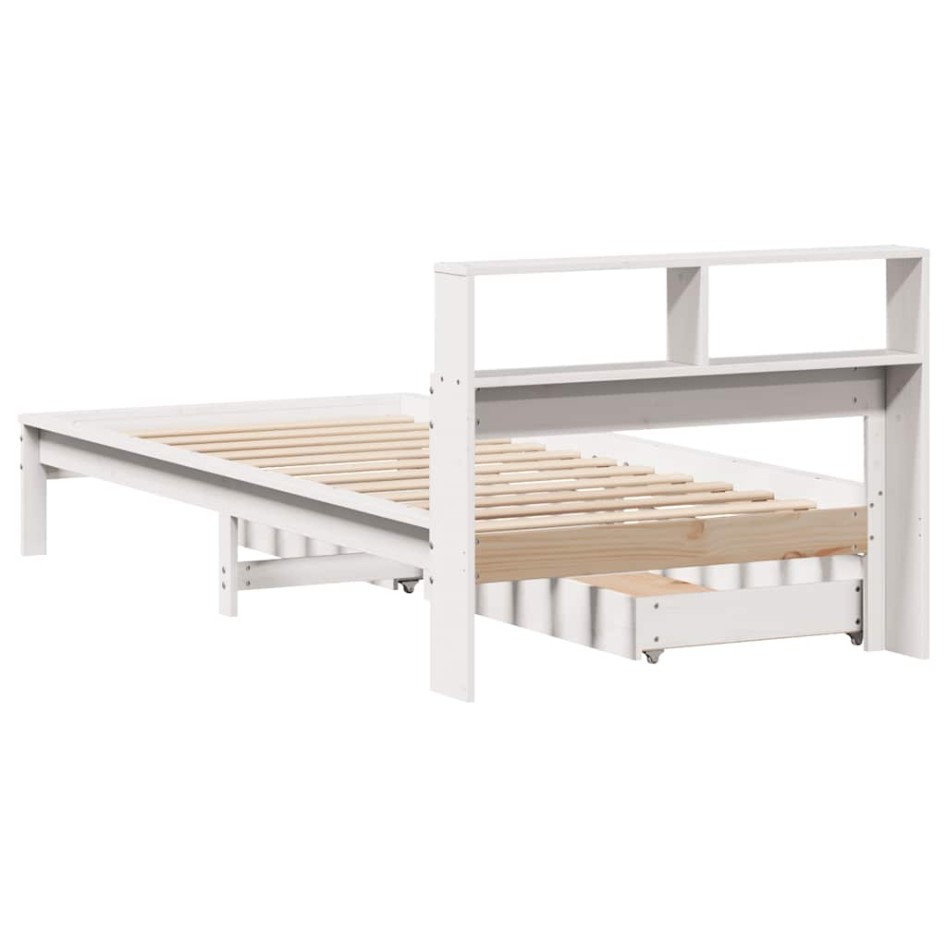 Cama con estantería sin colchón madera maciza blanco 90x200