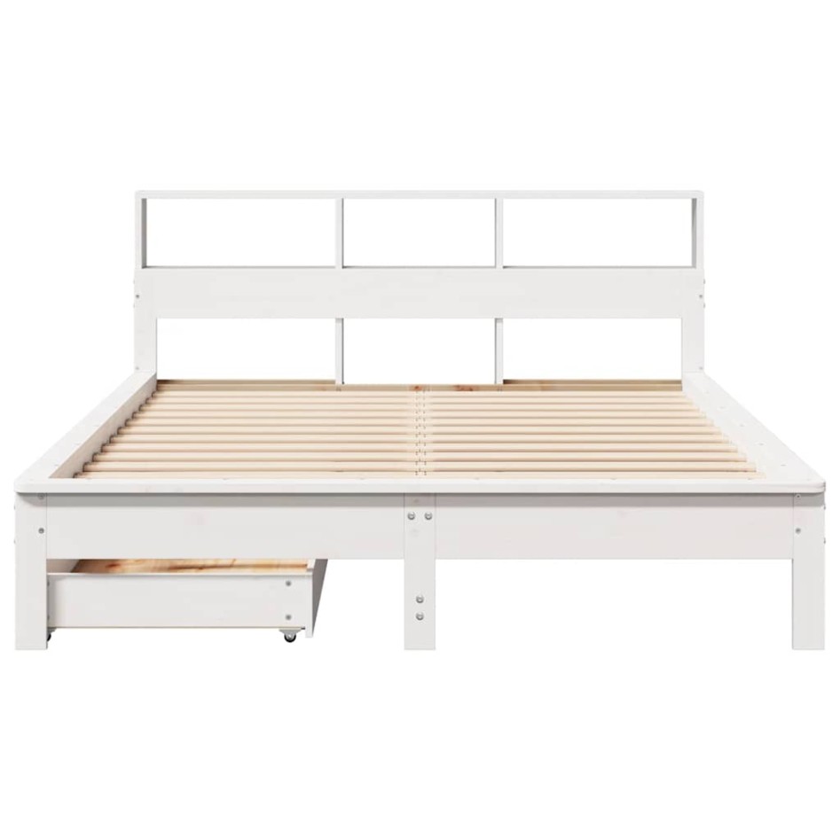 Cama con estantería sin colchón madera maciza blanca 135x190