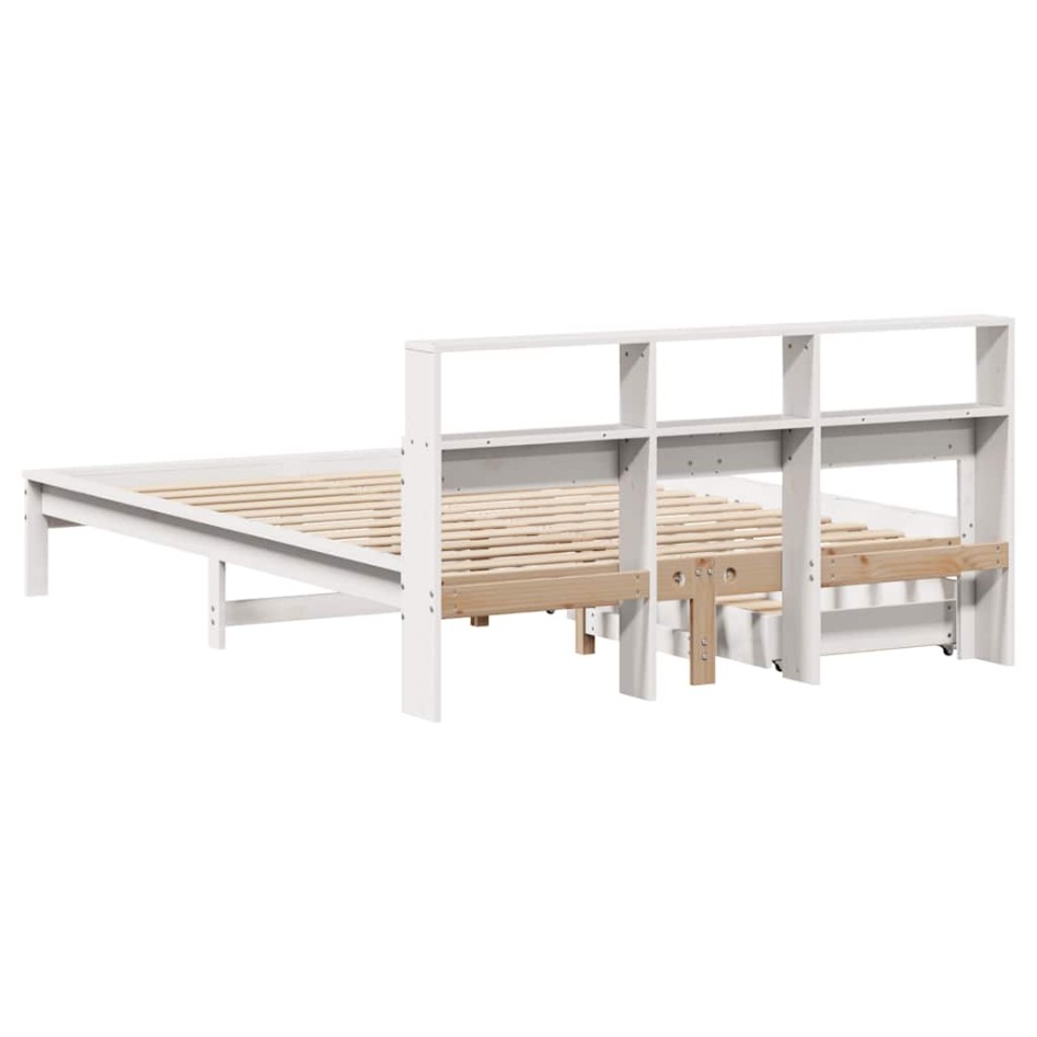 Cama con estantería sin colchón madera maciza blanca 135x190