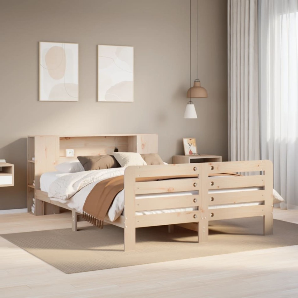 Estructura de cama sin colchón madera de pino blanca 140x200