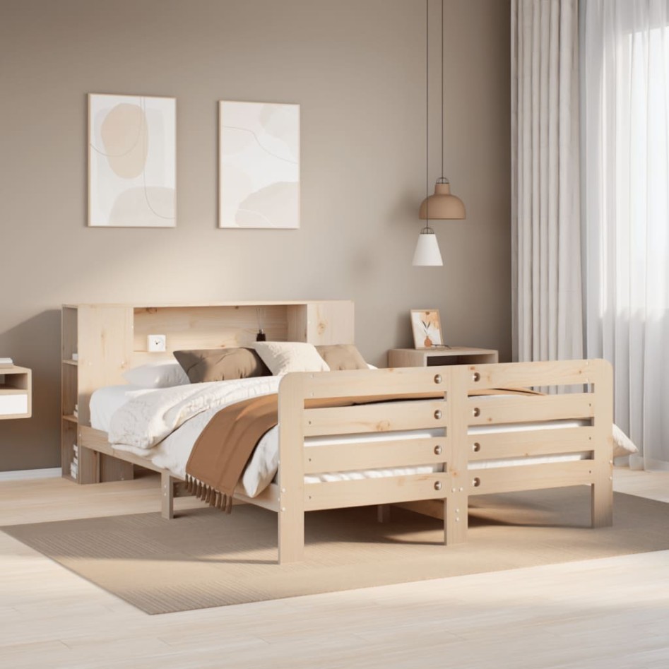 Estructura de cama sin colchón madera maciza de pino 140x190