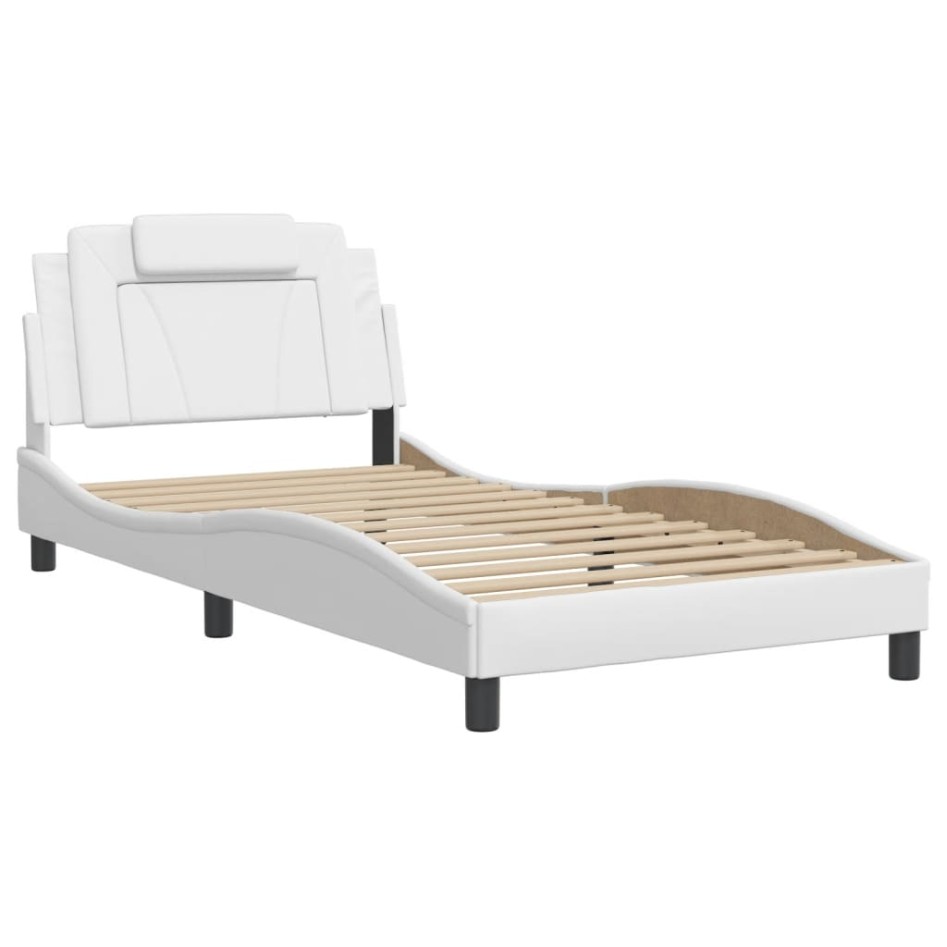 Estructura de cama cabecero cuero sintético blanco 100x200