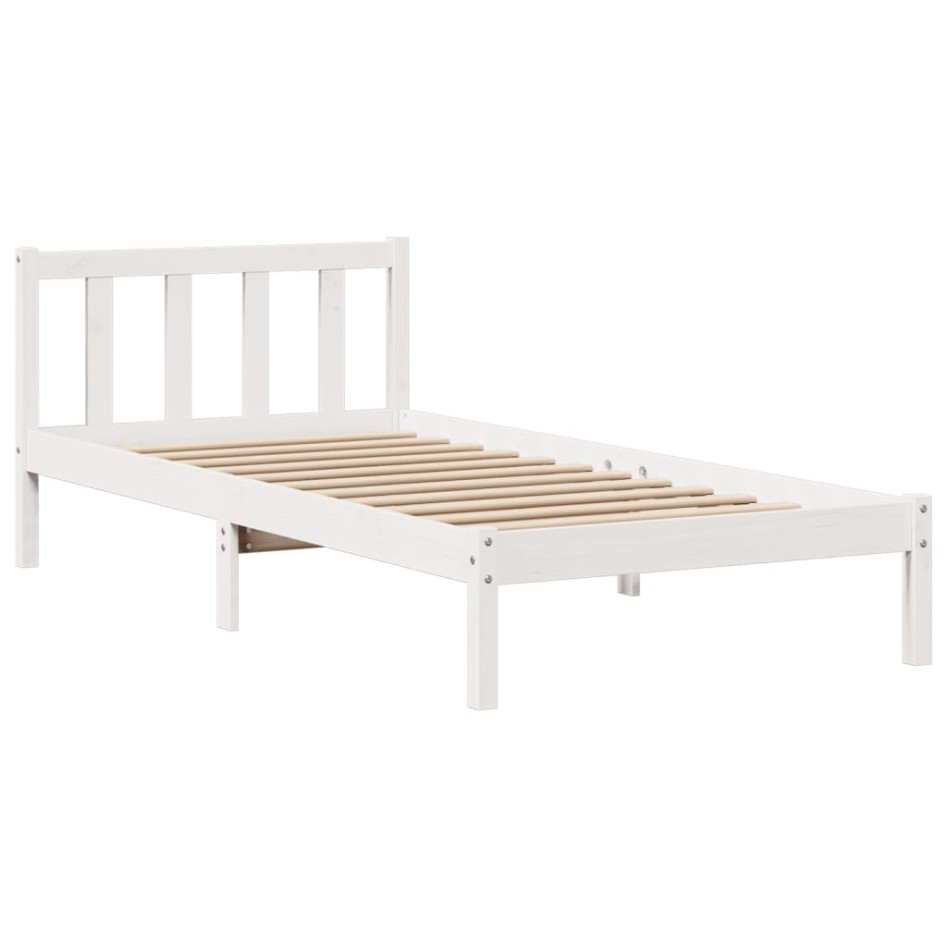 Cama con estantería sin colchón madera maciza blanca 75x190