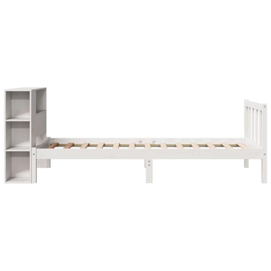Cama con estantería sin colchón madera maciza blanca 75x190