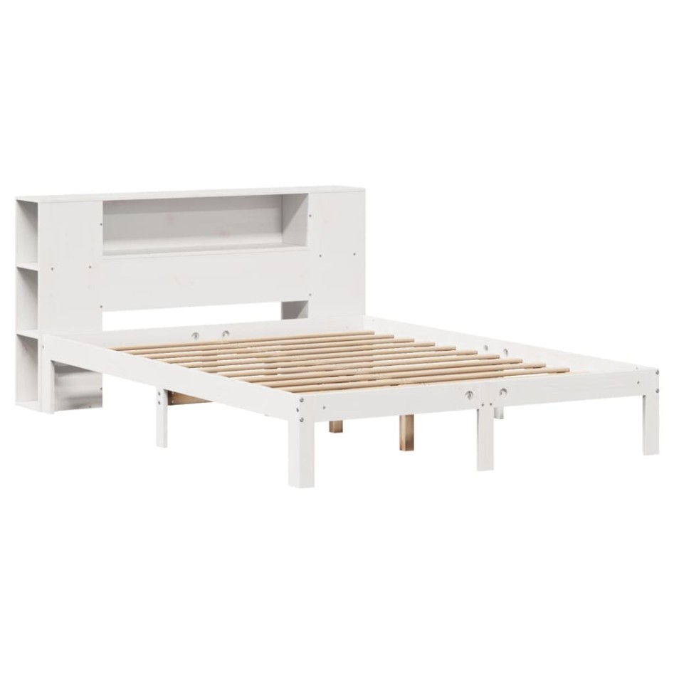 Cama con estantería sin colchón madera maciza blanca 150x200