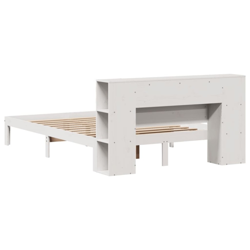 Cama con estantería sin colchón madera maciza blanca 150x200