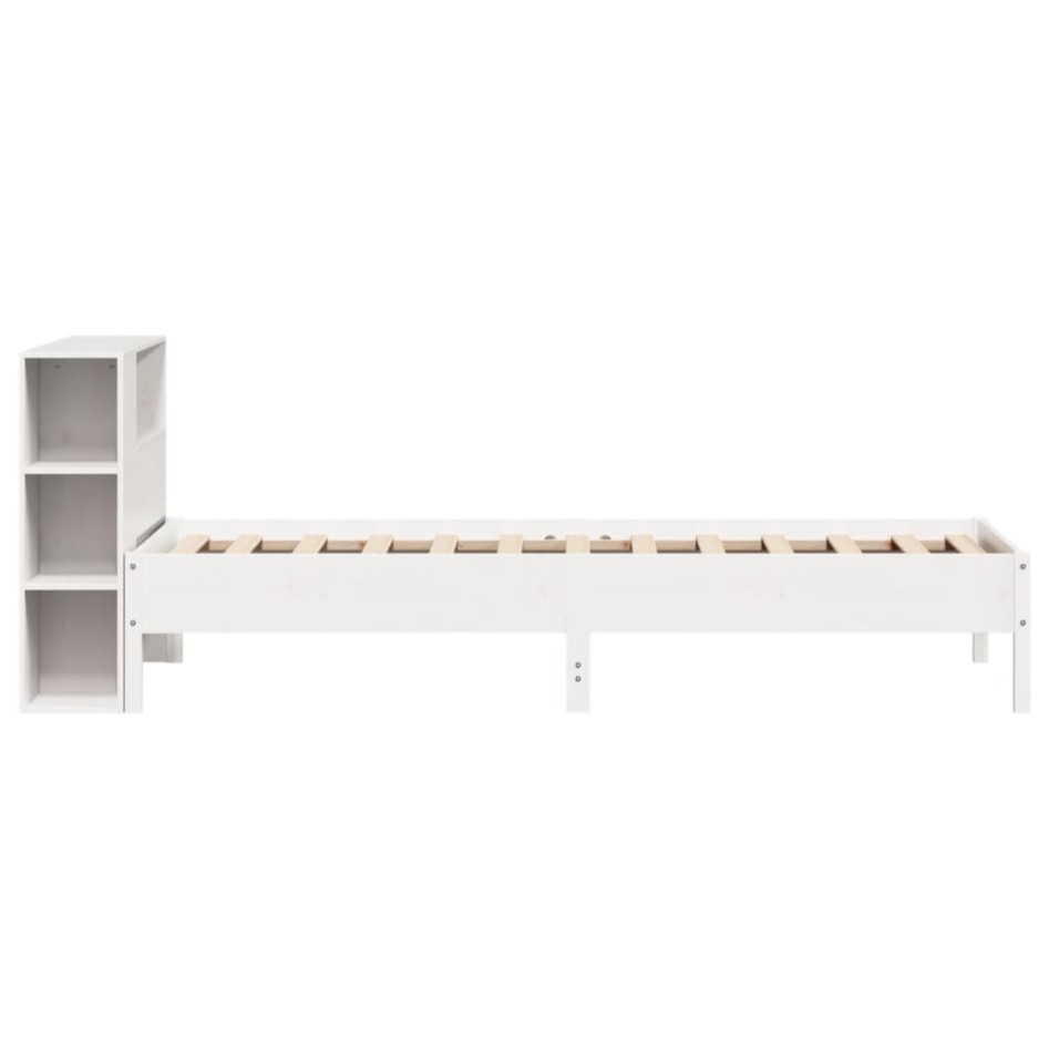 Cama con estantería sin colchón madera maciza blanca 75x190