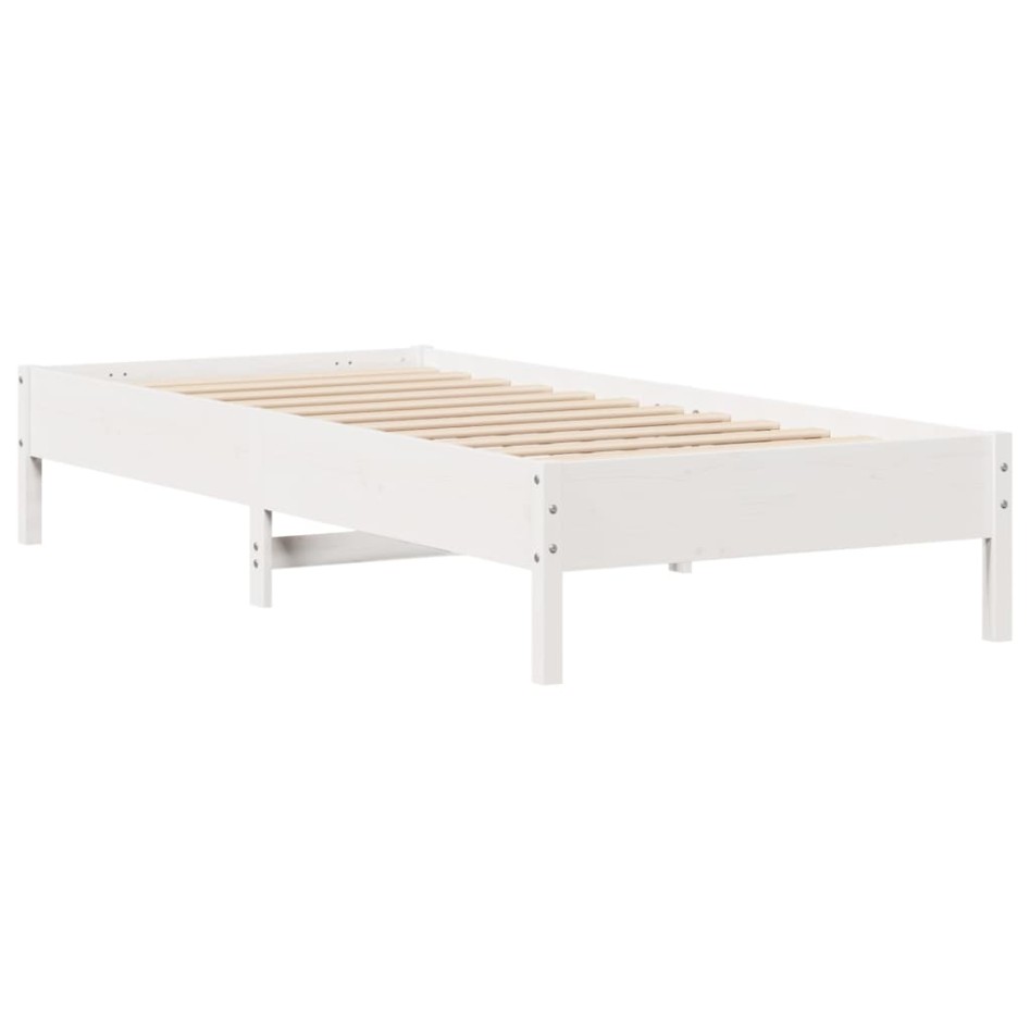 Cama con estantería sin colchón madera maciza blanca 75x190