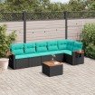 Set de sofás de jardín 7 pzas con cojines ratán sintético negro