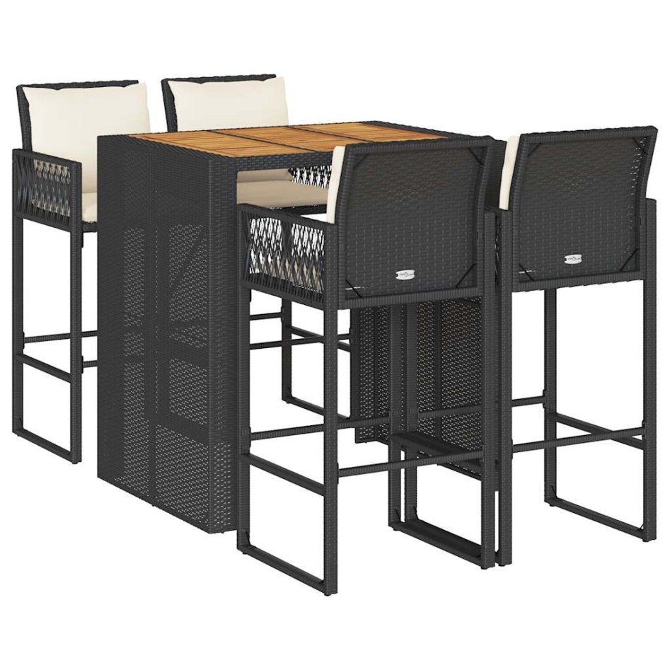 Set bar jardín con cojines 5 pzas ratán sintético acacia