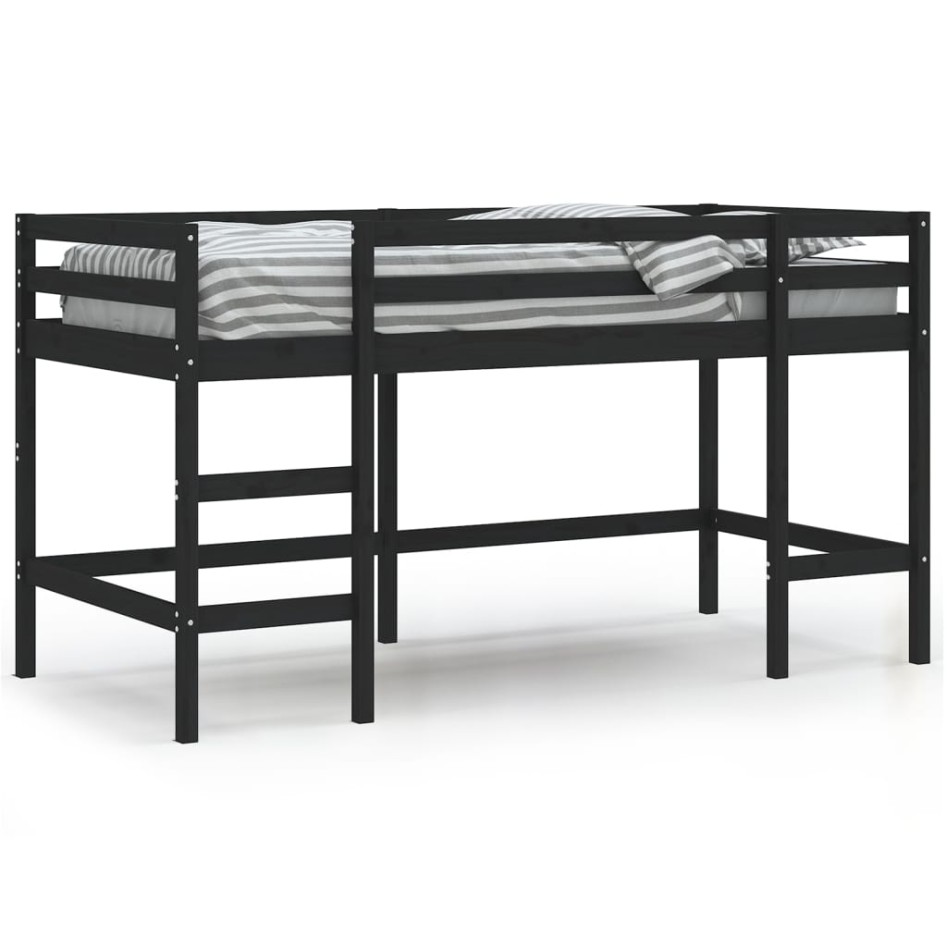 Cama alta de niños escalera madera maciza pino negra 90x200