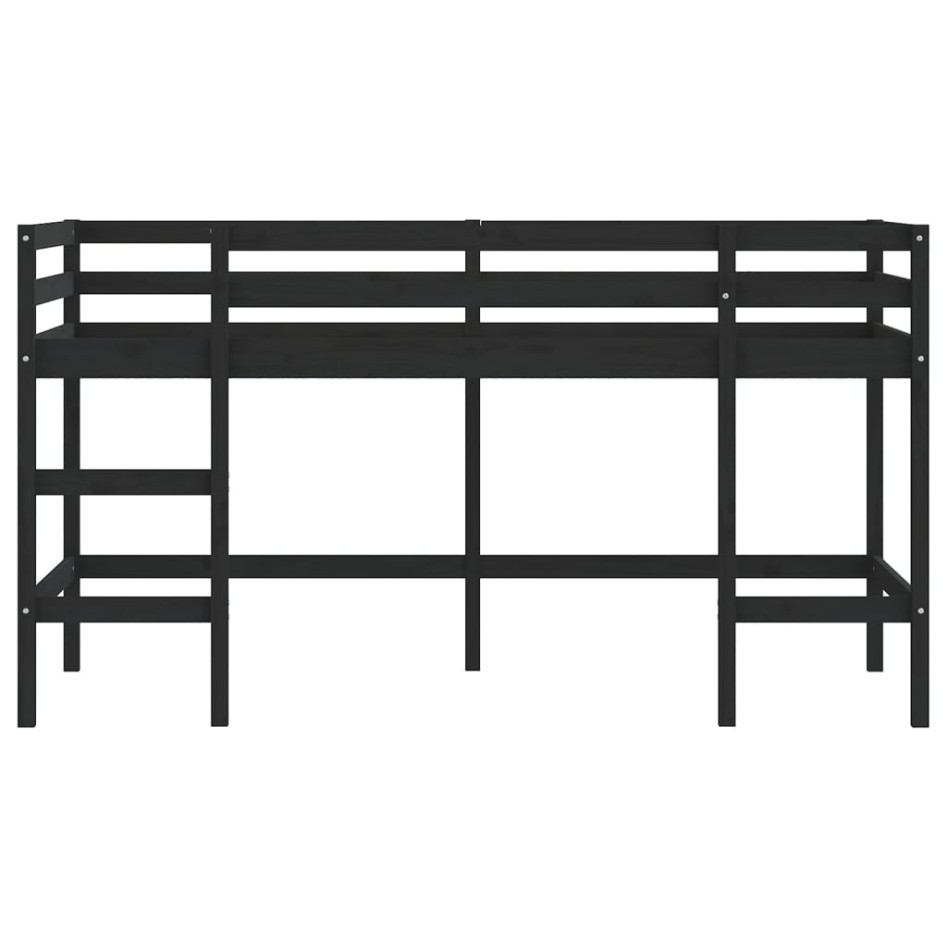 Cama alta de niños escalera madera maciza pino negra 90x200