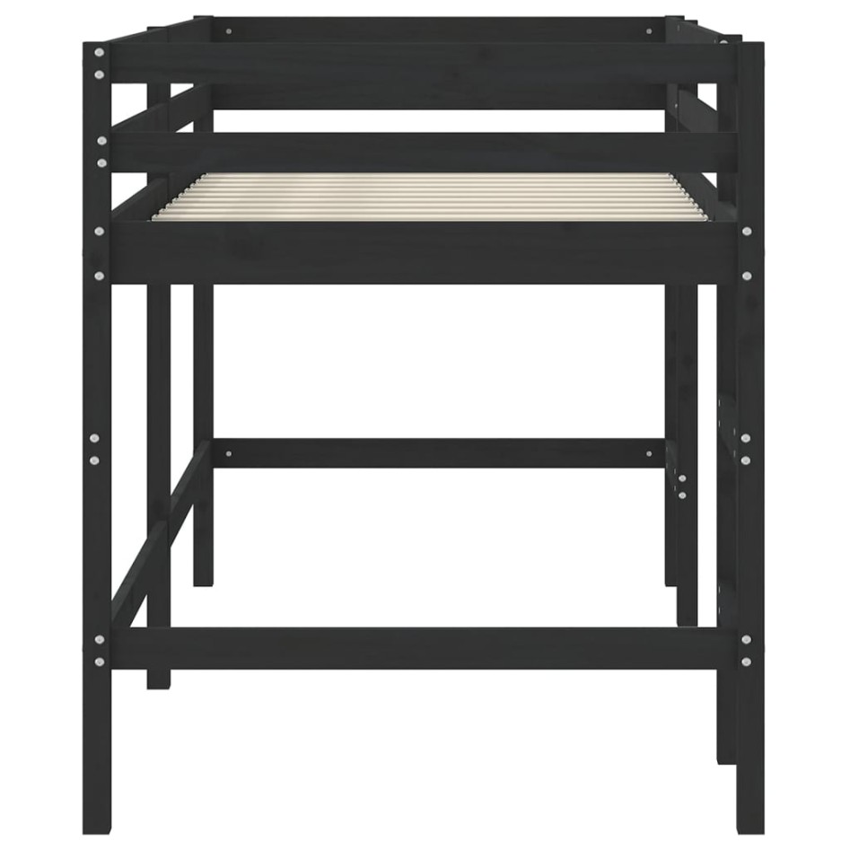 Cama alta de niños escalera madera maciza pino negra 90x200