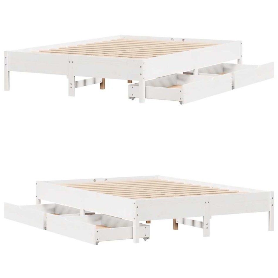 Estructura de cama sin colchón madera de pino blanca 140x200