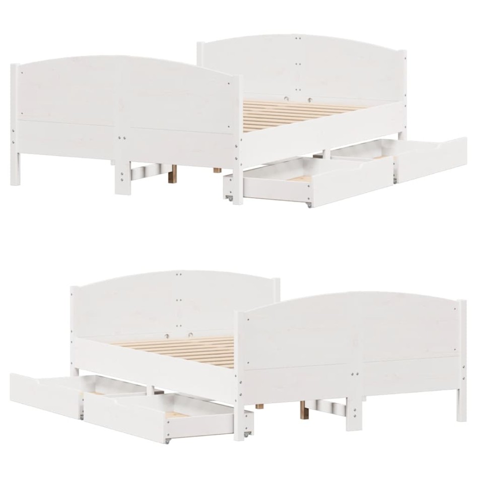 Estructura de cama sin colchón madera de pino blanco 135x190