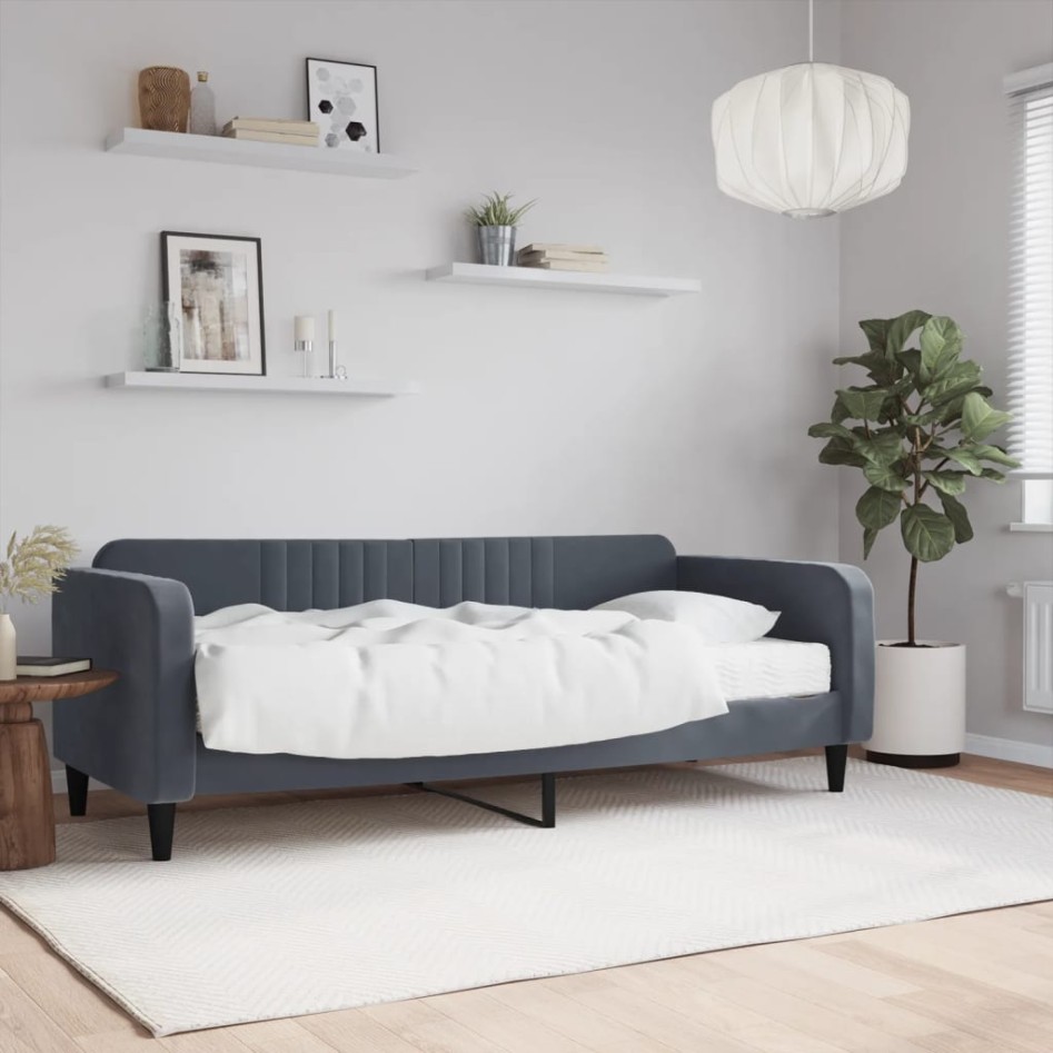 Sofá cama con colchón terciopelo gris oscuro 90x200